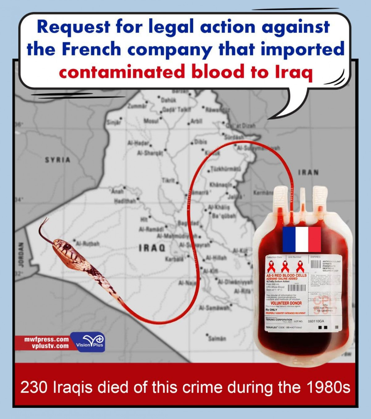 Request for legal action against the French company that imported contaminated blood to Iraq