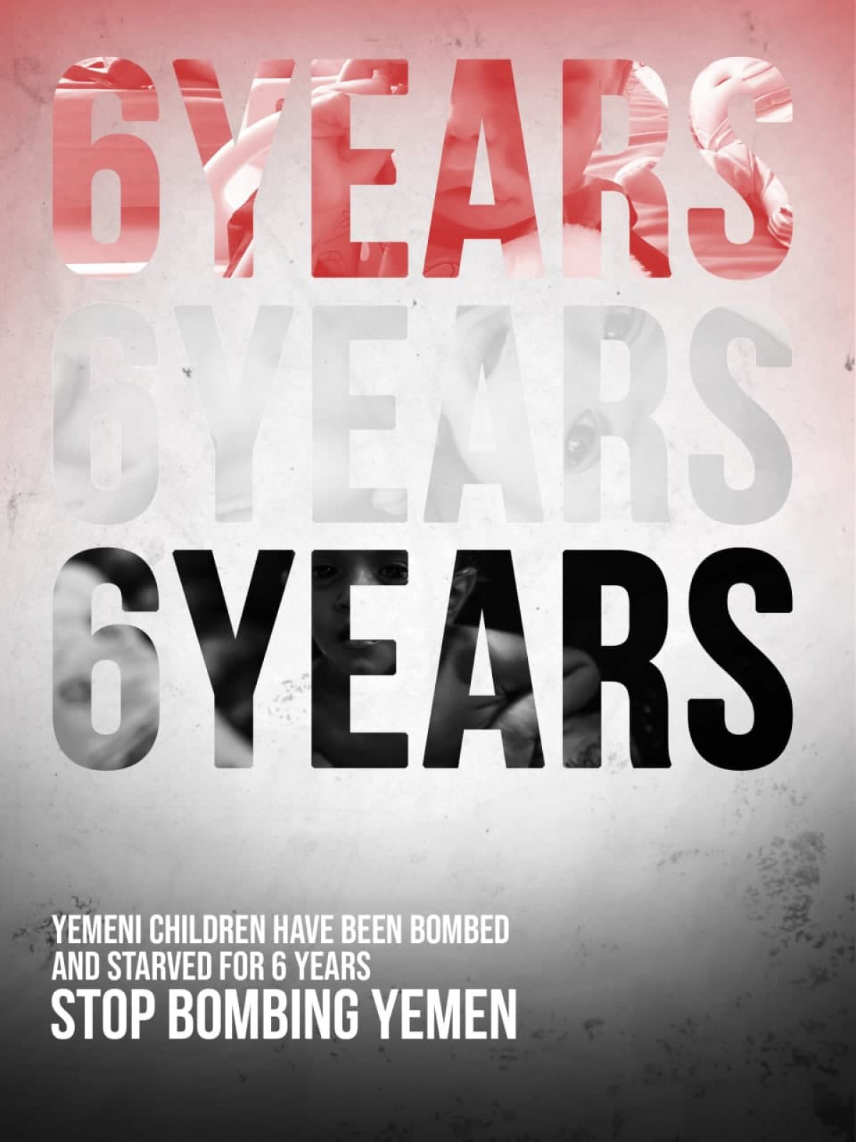 YEMENI CHILDREN HAVE BEEN BOMBED AND STARVED FOR 6 YEARS STOP BOMBING YEMEN