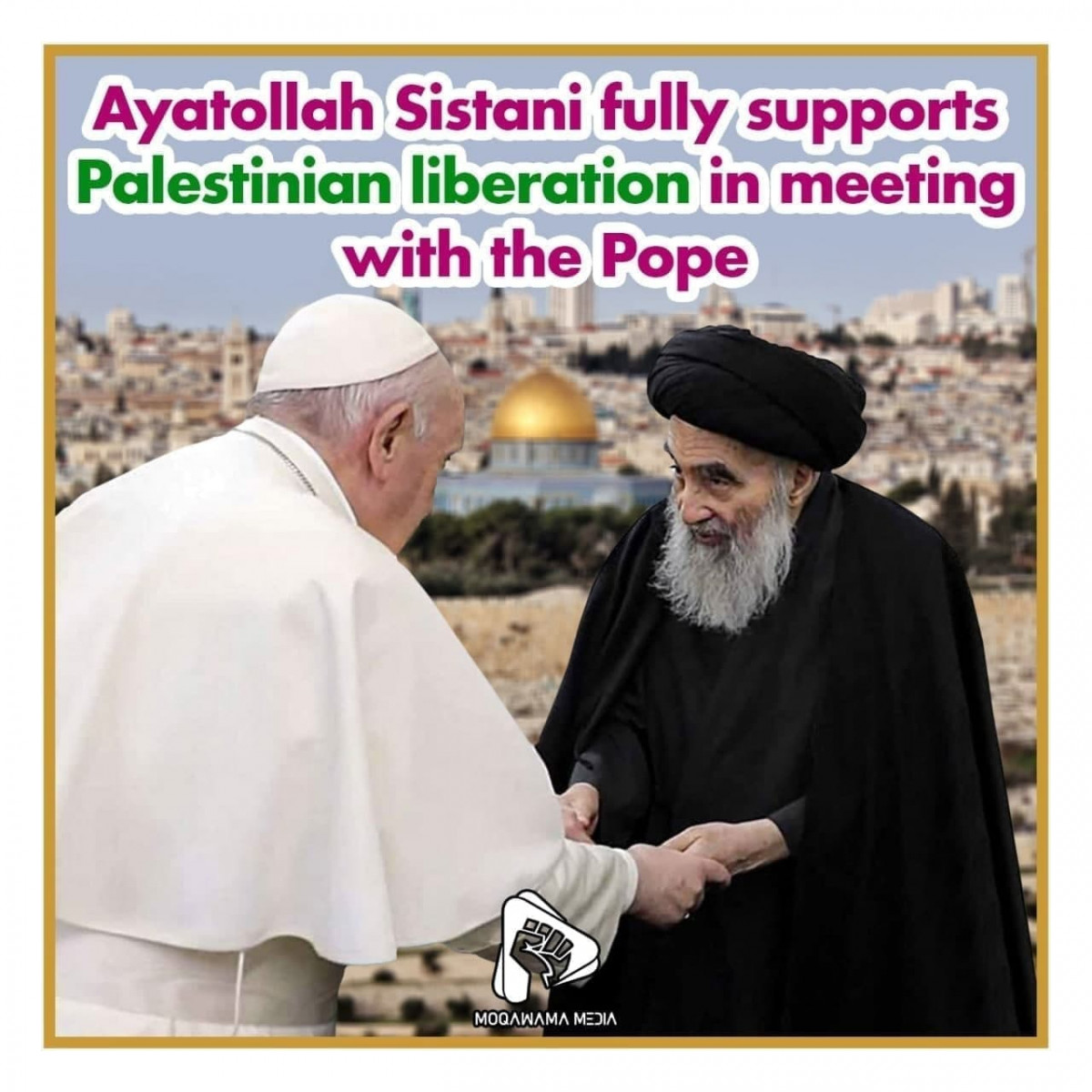 Ayatollah Sistani fully supports Palestinian liberation in meeting with the Pope
