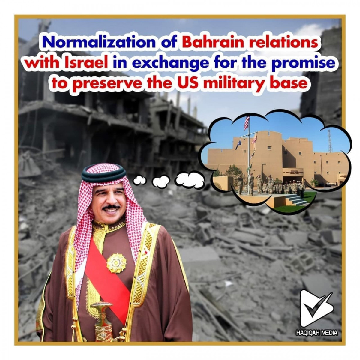 Normalization of Bahrain relations with Israel in exchange for the promis to preserve the US military base