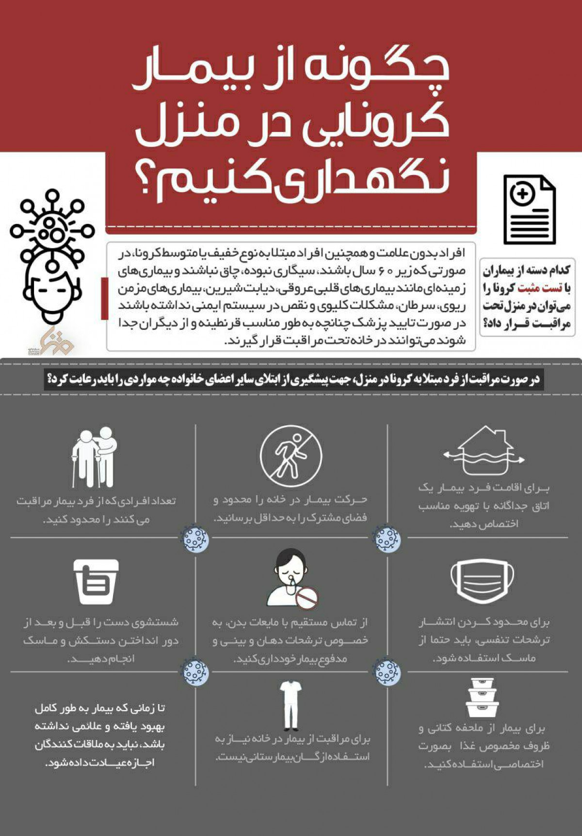 چگونه از بیمار کرونایی در منزل نگهداری کنیم؟