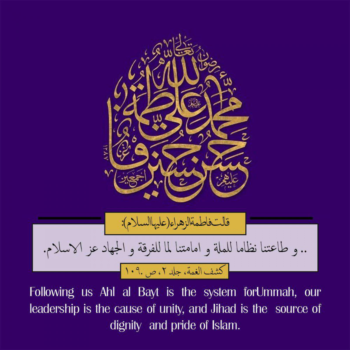 Following us Ahl al Bayt is the system for Ummah
