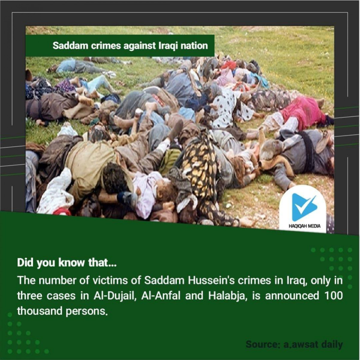 The number of victims of Saddam Hussein's crimes in Iraq