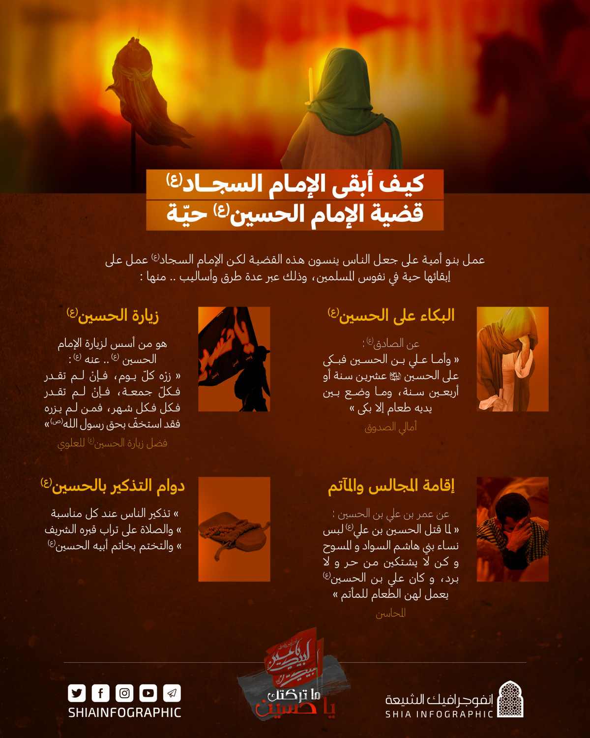 انفوجرافيك / كيف أبقى الإمام السجاد (ع) قضية الإمام الحسين (ع) حية