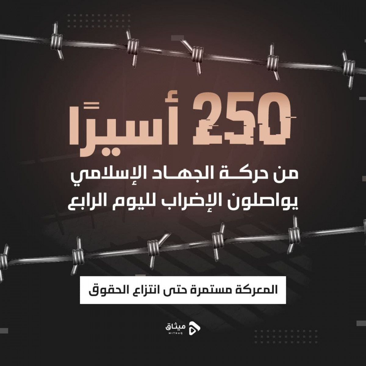 250 أسيراً من حركة الجهاد الإسلامي يواصلون الإضراب لليوم الرابع