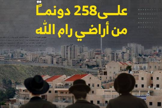مجموعة بوسترات " مخطط استيطاني للاستيلاء على 258 دونمًا من أراضي رام الله "