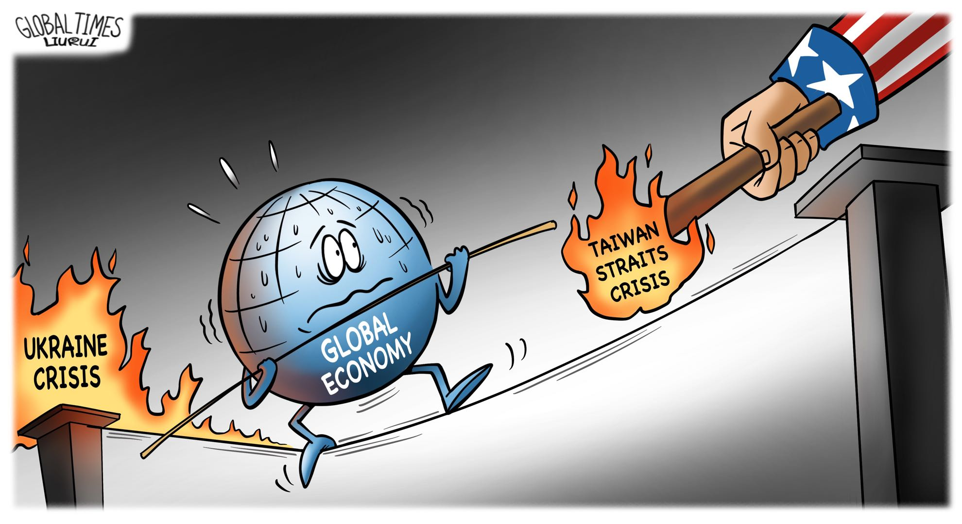 US fanning flames may collapse global economy already on "tightrope walk."