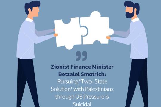 Zionist Finance Minister Betzalel Smotrich: Pursuing "Two-State Solution" with Palestinians through US Pressure is Suicidal