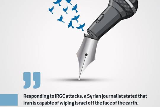 Responding to IRGC attacks, a Syrian journalist stated that Iran is capable of wiping Israel off the face of the earth.