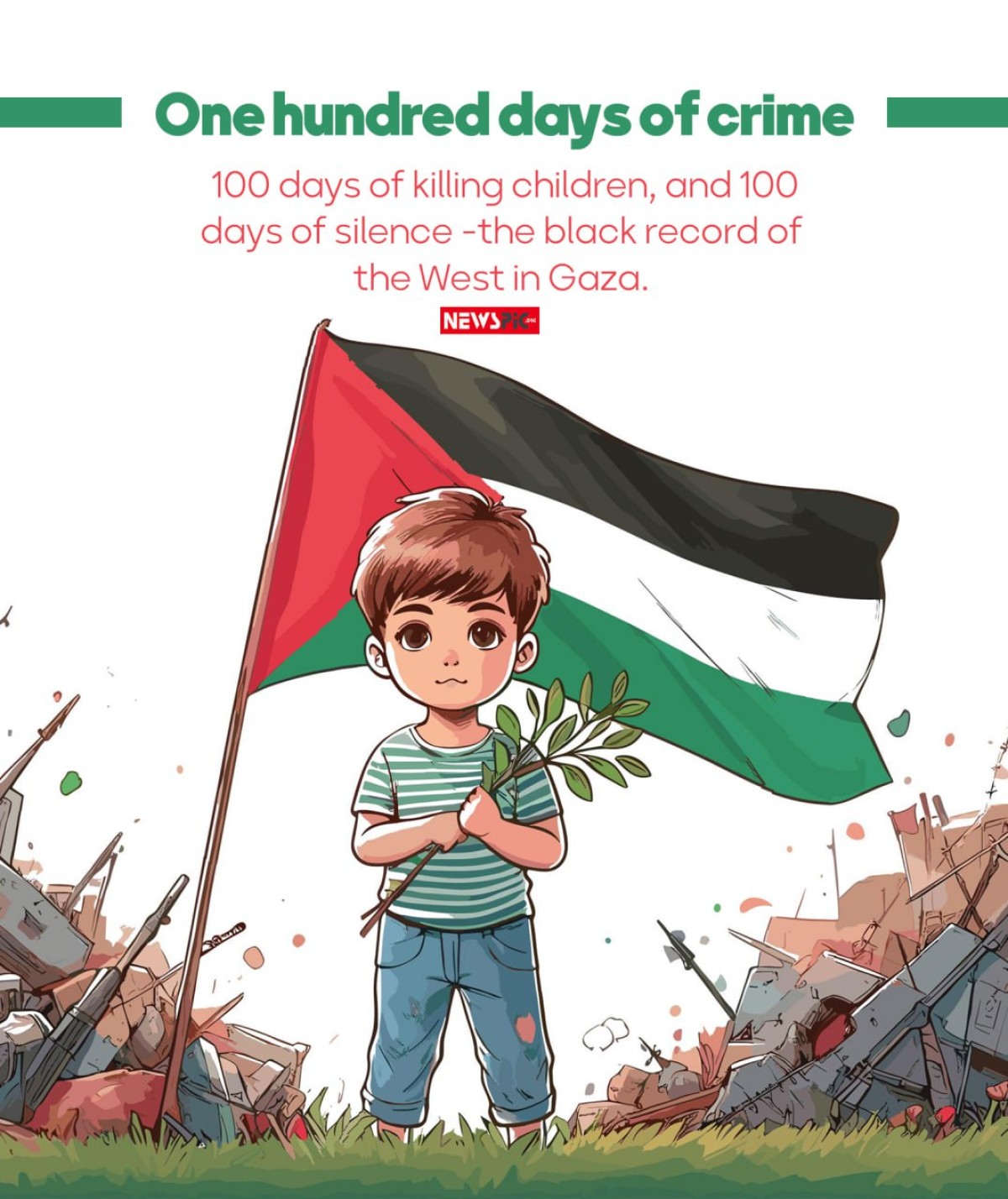 One hundred days of crime 100 days of killing children, and 100 days of silence -the black record of the West in Gaza.