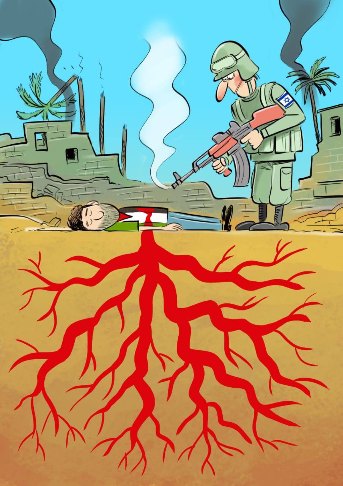 The bloodthirsty army of the Zionist regime against the defenseless Palestinians