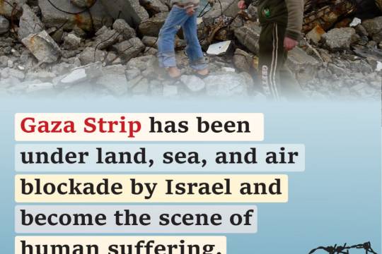 Gaza Strip has been under land, sea, and air blockade by Israel and become the scene of human suffering.