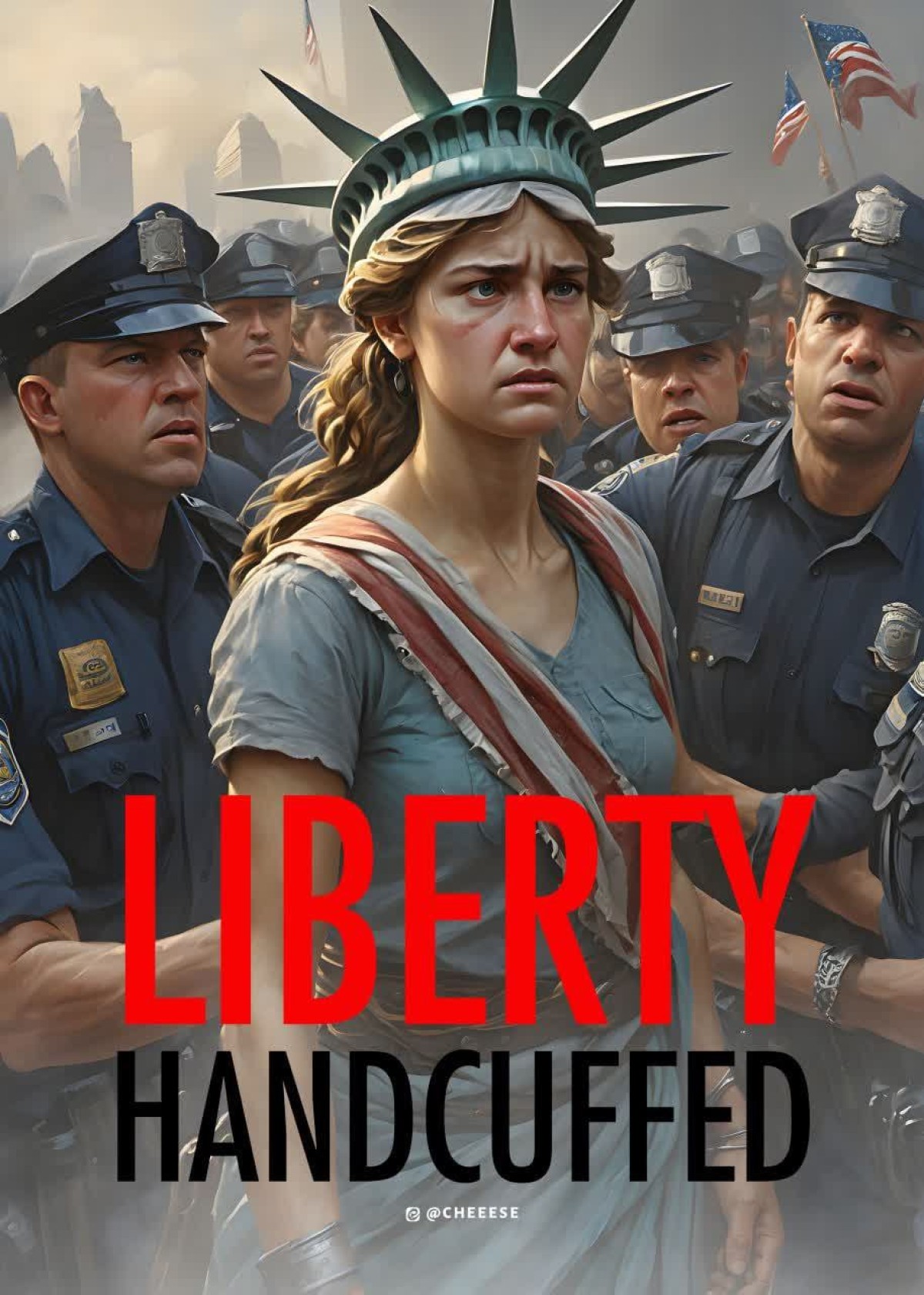 Liberty handcuffed