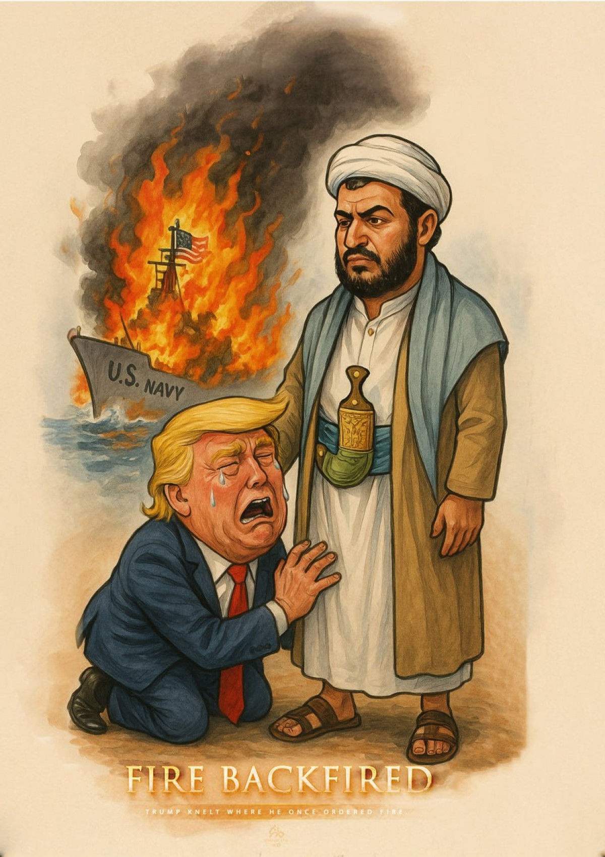 ترامپ به زانو افتاد، همان‌جا که روزی فرمان آتش داد