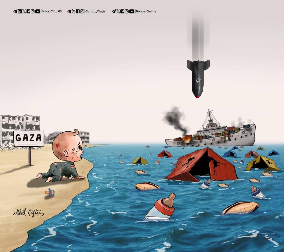 The occupation regime attacked the freedom flotilla carrying humanitarian aid to Gaza.