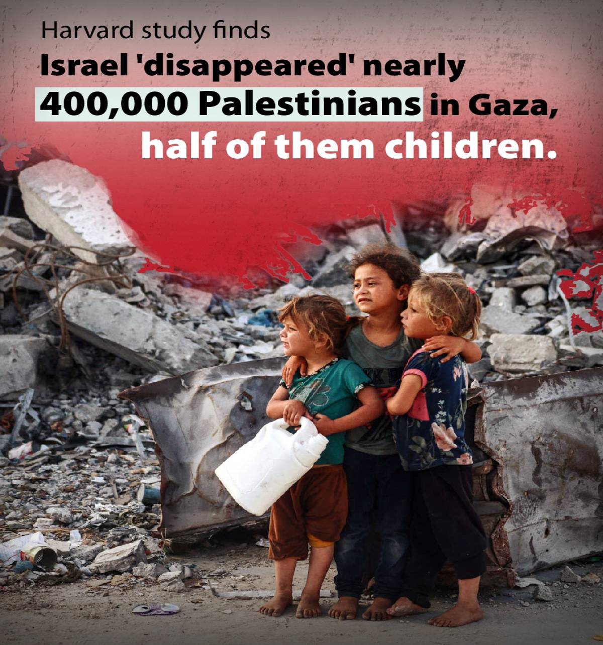 Israel 'disappeared' nearly 400,000 Palestinians in Gaza, half of them children
