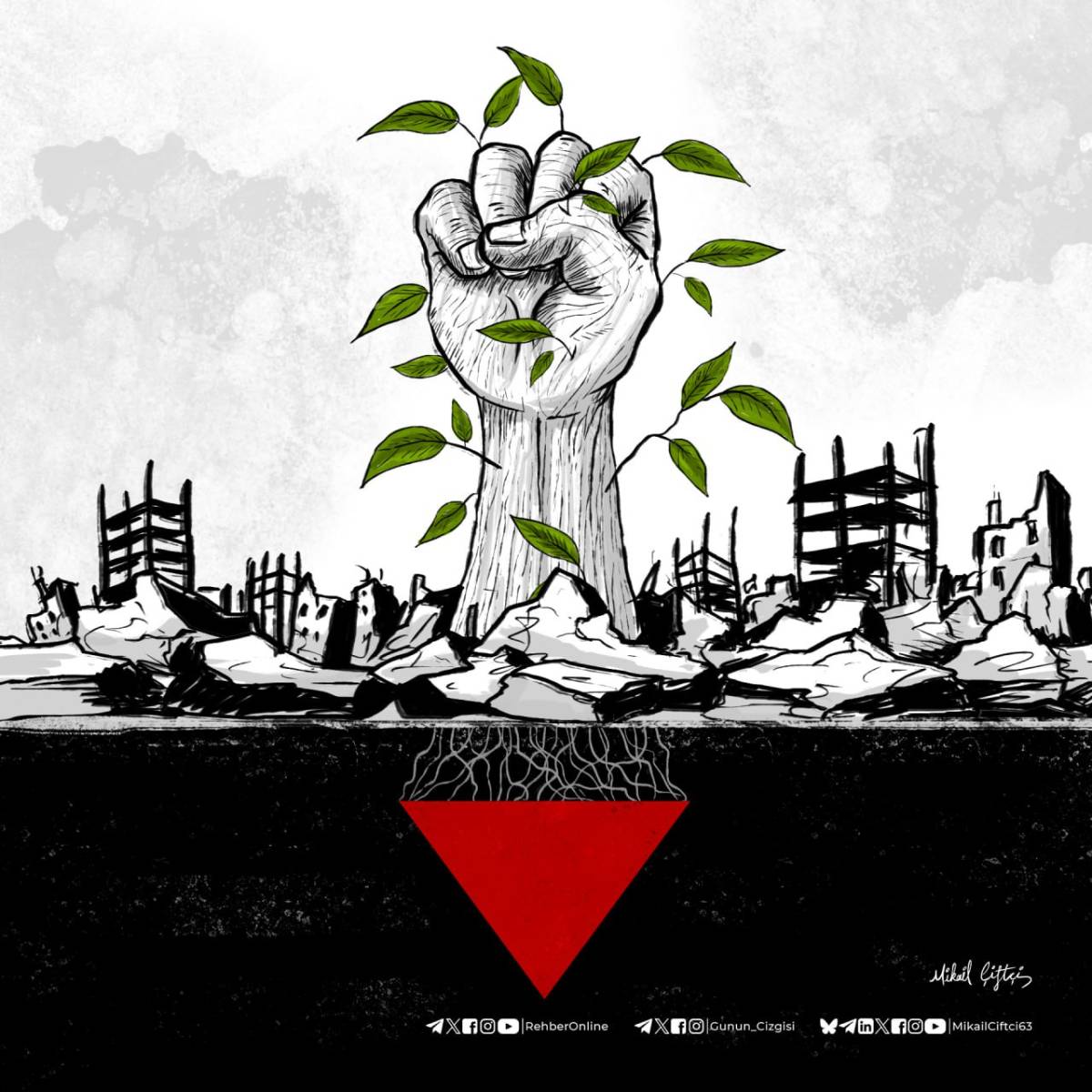 Sprouts grow from the ruins