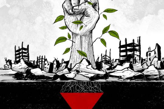 Sprouts grow from the ruins