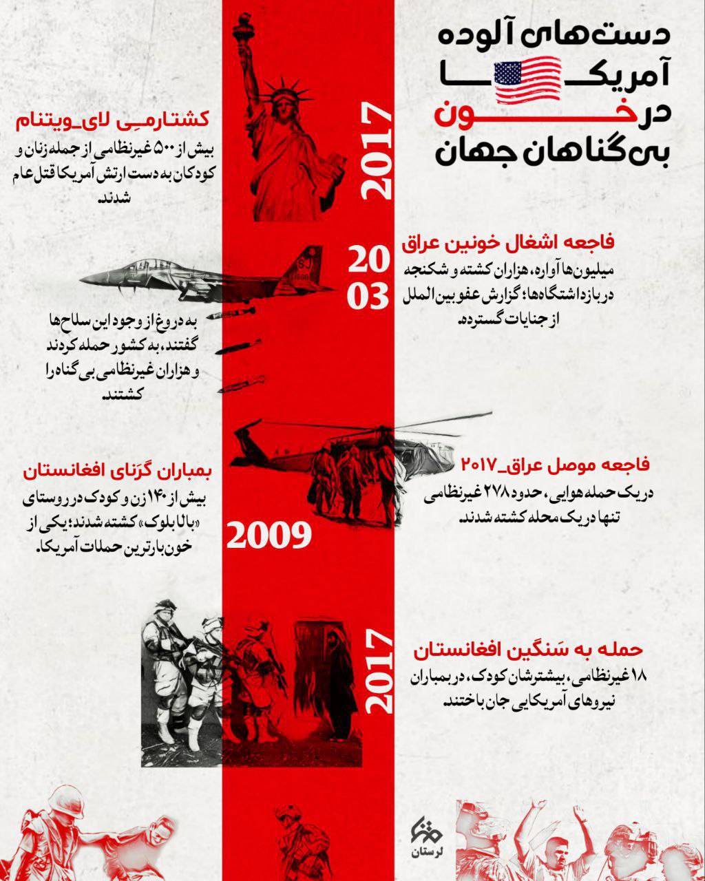 دست‌های آلوده آمریکا در خون بی گناهان جهان