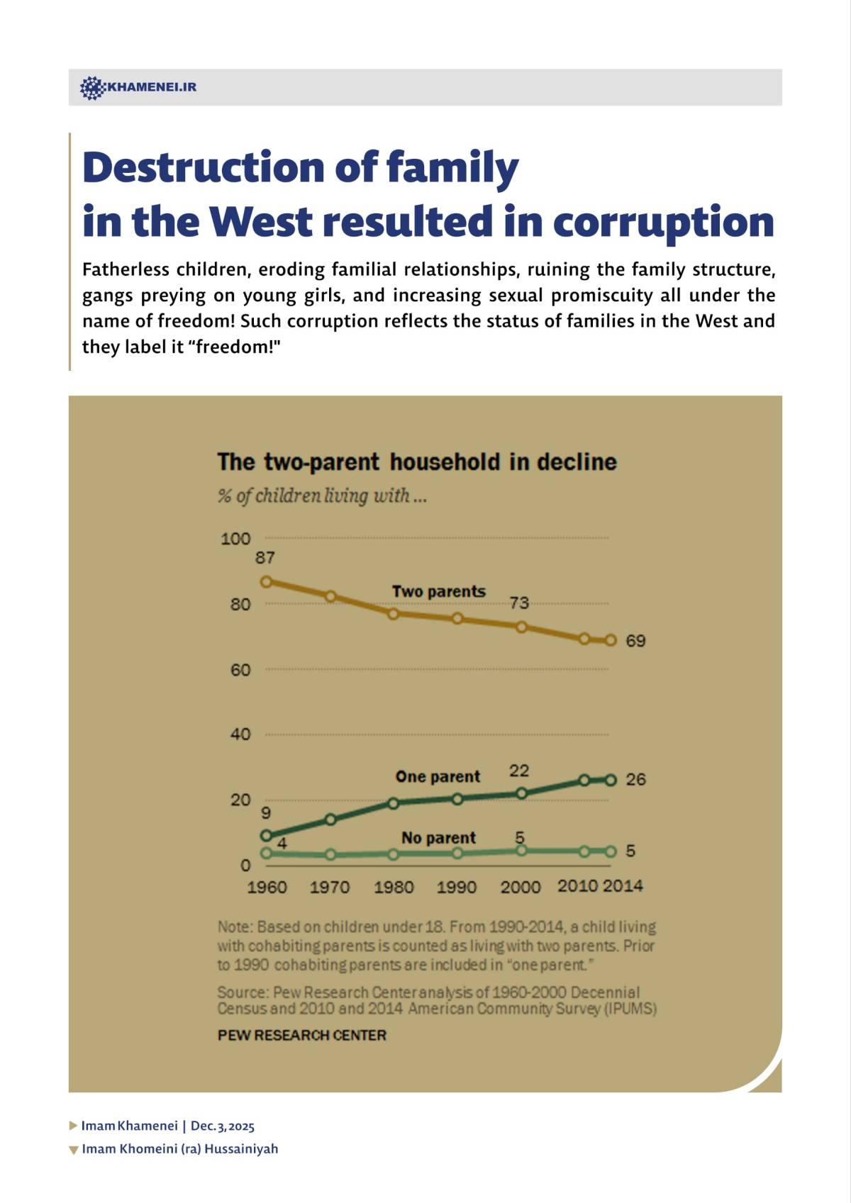 Destruction of family in the West resulted in corruption
