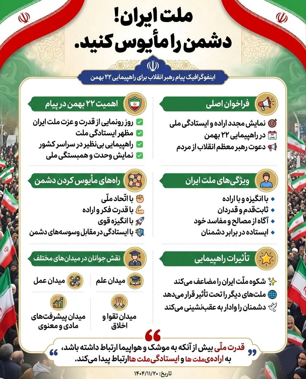 اینفوگرافیک : ملت ایران! دشمن را مأیوس کنید